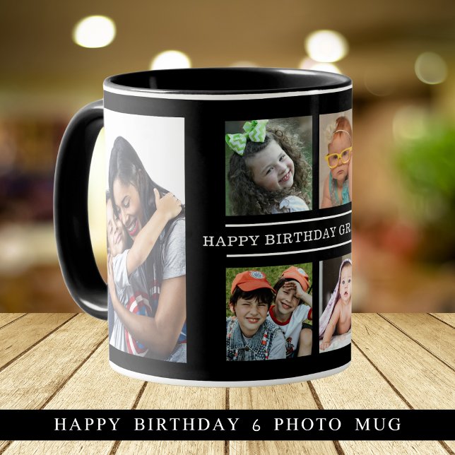 Happy Birthday Grandma 6 Photo Collage Black Mug (Creator Uploaded)