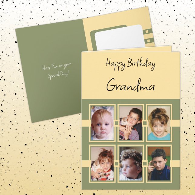 Happy Birthday Grandma add 6 photos green yellow Card (Creator Uploaded)