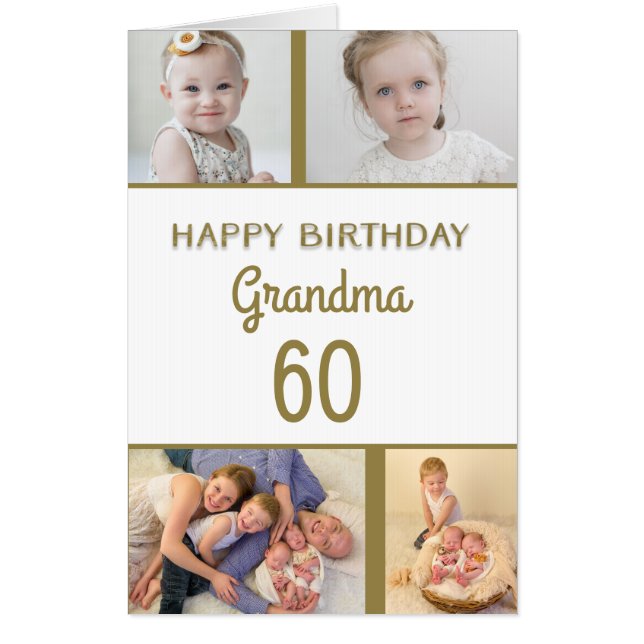 Happy Birthday Grandma Any Age 4 Photos Grandchild Card (Front)