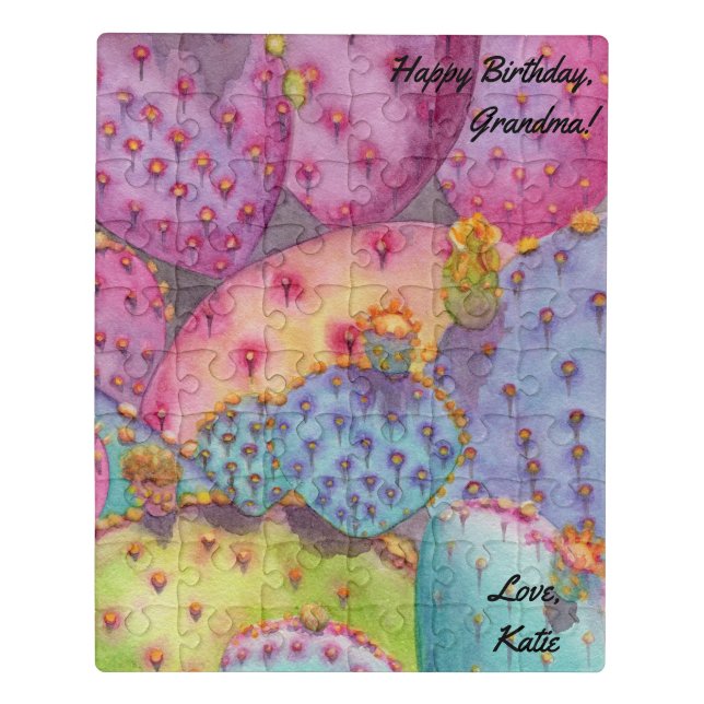 Happy Birthday Grandma Custom Pretty Cactus Puzzle (Puzzle Vertical)