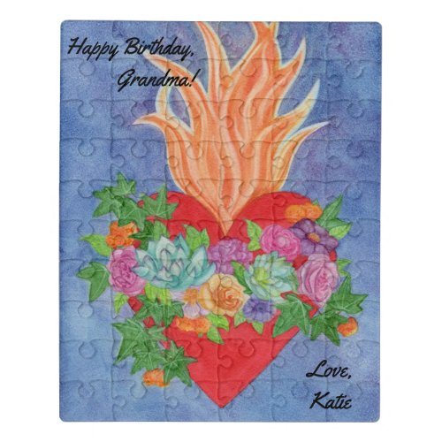 Happy Birthday Grandma Custom Sacred Heart Puzzle