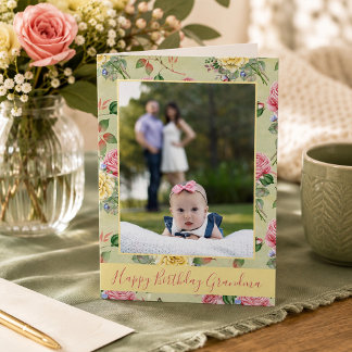 Happy Birthday Grandma Floral Photo  Card