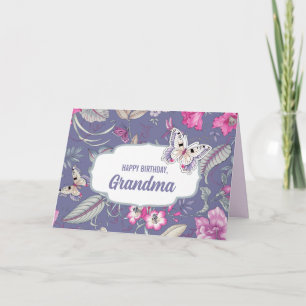 Happy Birthday,Grandma. Lilac Flowers & Butterfly Card