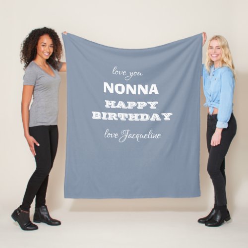 Happy Birthday Grandma NONNA Chic Script Name Blue Fleece Blanket