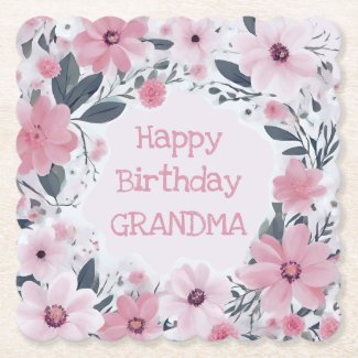 Happy Birthday Grandma Pastel Pink Flowers Floral