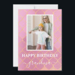 Happy Birthday Grandma Photo Card<br><div class="desc">Celebrate your grandmother's birthday in style with our elegant and glittery Card. The beautiful diamond pattern in shades of pink and gold adds a touch of luxury to your grandmother's special day. 
Customize the photo and message as you wish with the design tools.</div>