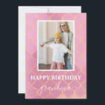 Happy Birthday Grandma Photo Card<br><div class="desc">Celebrate your grandmother's birthday in style with our elegant and glittery Card. The beautiful diamond pattern in shades of pink and gold adds a touch of luxury to your grandmother's special day. 
Customize the photo and message as you wish with the design tools.</div>