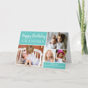 Happy Birthday Grandma Photo Collage Aqua Card