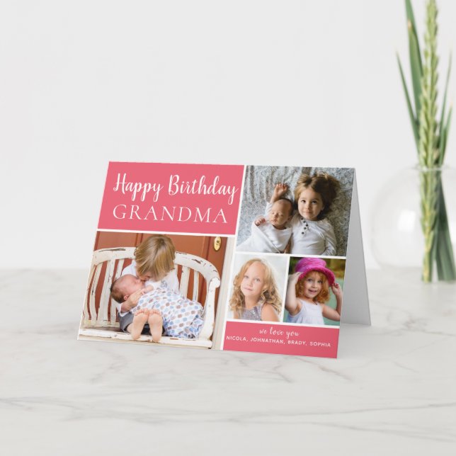 Happy Birthday Grandma Photo Collage Pink Card (Front)