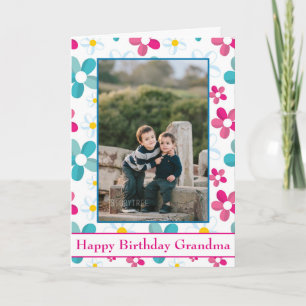 Happy Birthday Grandma Photo Floral Background Card