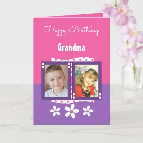 Happy Birthday Grandma photos pink and purple Card