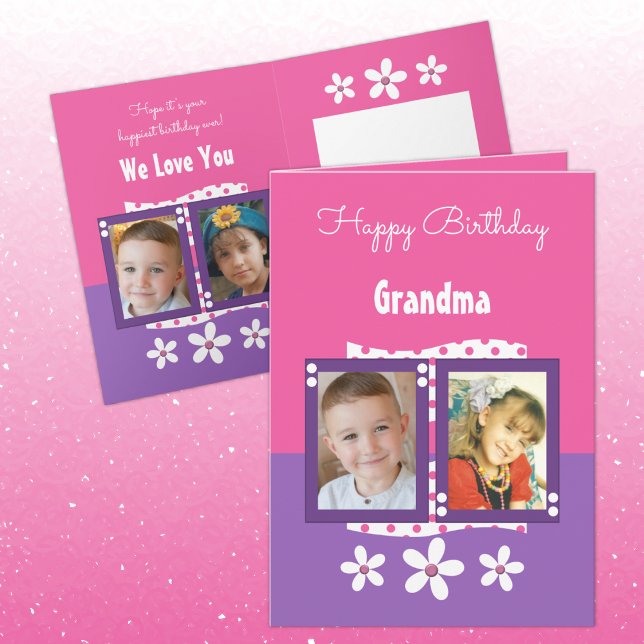 Happy Birthday Grandma photos pink and purple Card (Creator Uploaded)
