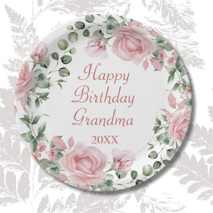Happy Birthday Grandma Pink Floral Party  Paper Plates