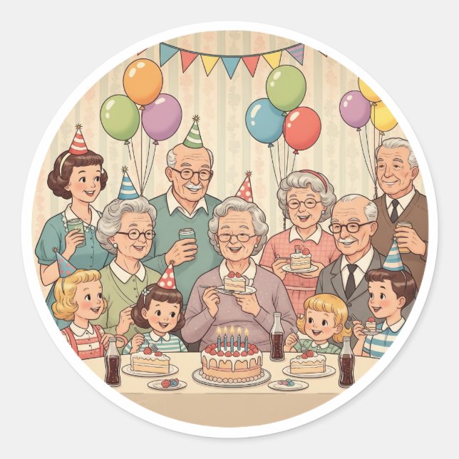 Happy Birthday Grandma Vintage Design Classic Round Sticker (Front)