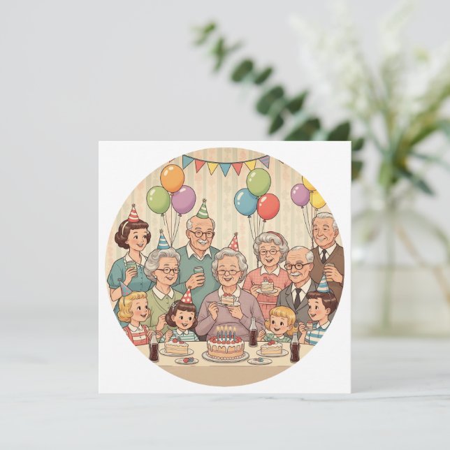 Happy Birthday Grandma Vintage Design Invitation (Standing Front)