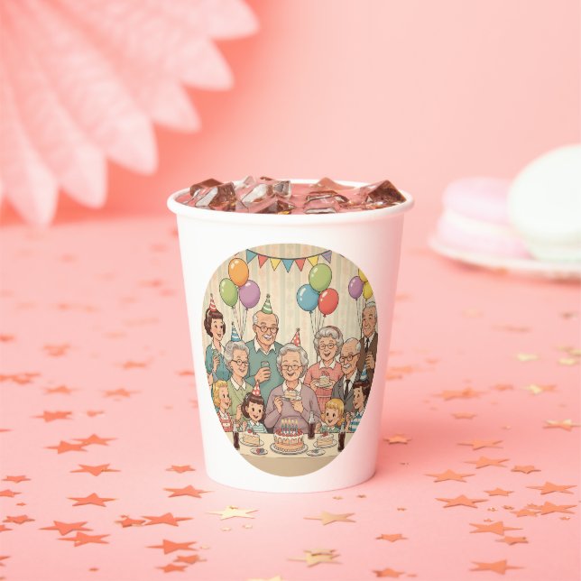 Happy Birthday Grandma Vintage Design Paper Cups (Insitu)