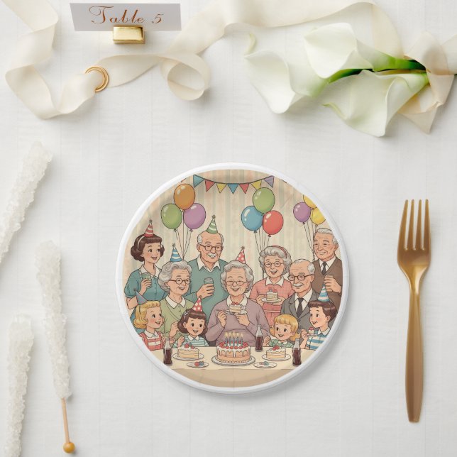 Happy Birthday Grandma Vintage Design Paper Plates (Wedding)