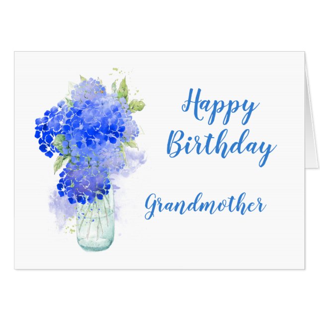 Happy Birthday Grandmother Hydrengea Flower Card (Front Horizontal)