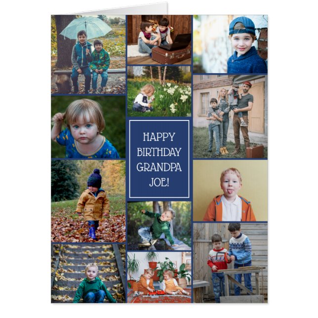 Happy Birthday Grandpa 12 Photo Collage Big Card (Front)
