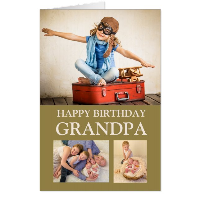 Happy Birthday Grandpa 3 Photos Grandchild Card (Front)