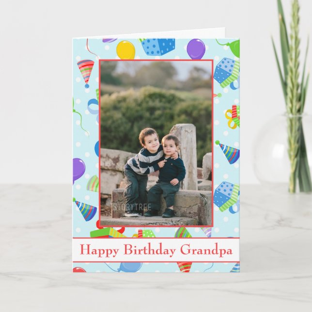 Happy birthday Grandpa balloon theme Photo Card (Front)