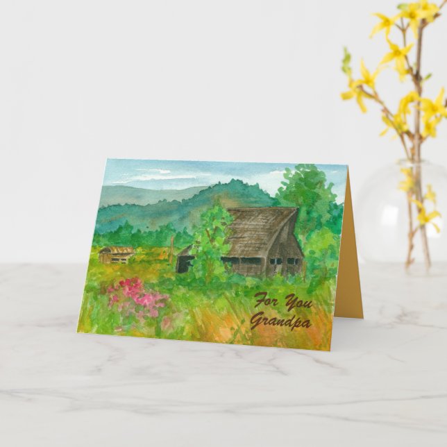 Happy Birthday Grandpa Barn Farm Fields Ranch Card (Yellow Flower)
