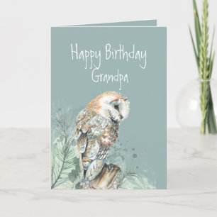 Happy Birthday Grandpa Barn Owl Letterpress Thank You Card
