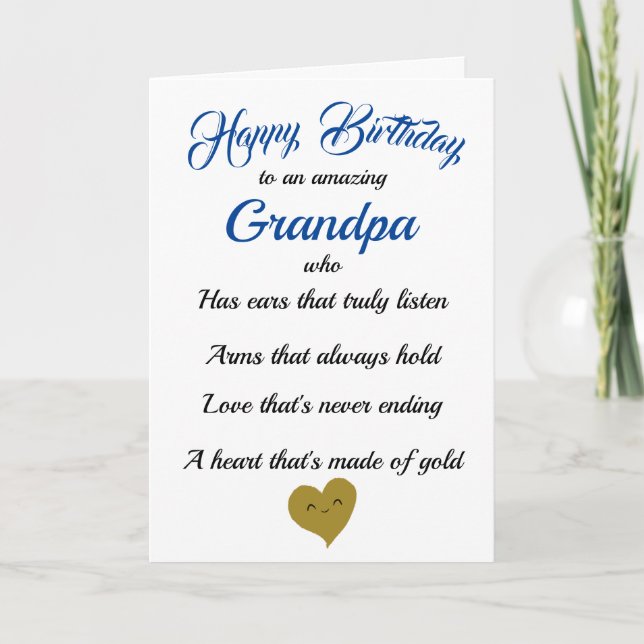 Happy Birthday Grandpa Blue Black Typography Card (Front)