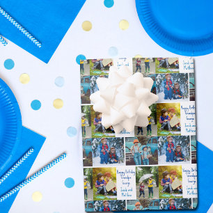 Happy Birthday Grandpa Custom Grandkids Photo Wrapping Paper Sheets