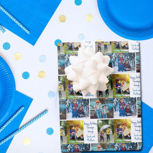 Happy Birthday Grandpa Custom Grandkids Photo Wrapping Paper Sheets (Creator Uploaded)