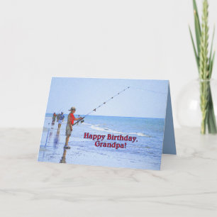 Happy Birthday, Grandpa, Fishing on Beach Card
