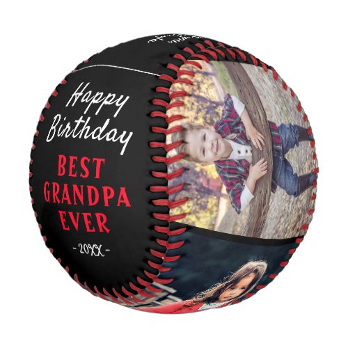 Happy Birthday Grandpa Modern 3 Photo Collage Base Baseball - Happy Birthday Grandpa Modern 3 Photo Collage Baseball. Make a special baseball ball for the best grandpa ever. Add your favorite 3 photos into the template and customize the text with your names. Sweet keepsake birthday gift for grandfather.