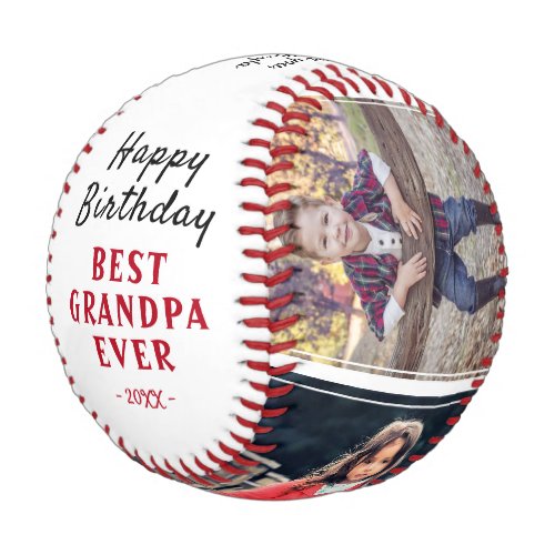 Happy Birthday Grandpa Modern 3 Photo Collage Baseball - Happy Birthday Grandpa Modern 3 Photo Collage Baseball. Make a special baseball ball for the best grandpa ever. Add your favorite 3 photos into the template and customize the text with your names. Sweet keepsake birthday gift for grandfather.