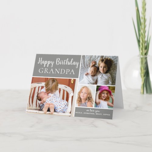 Happy Birthday Grandpa Photo Collage Gray Card