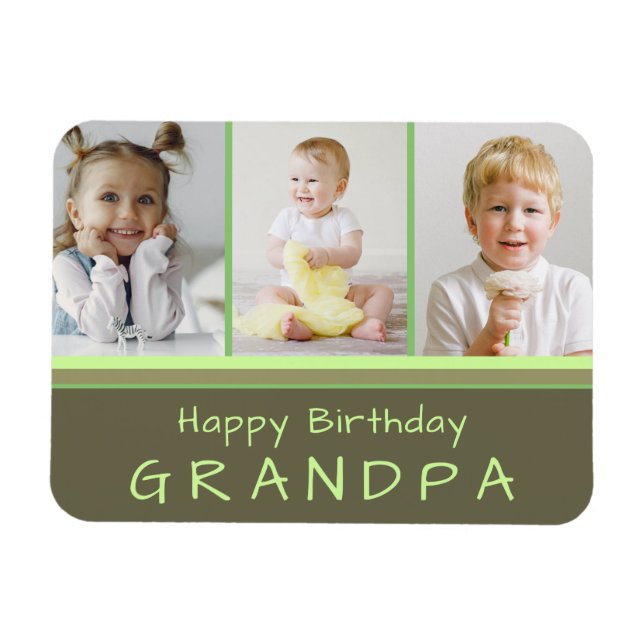 Happy Birthday Grandpa Photo Collage Green Magnet (Horizontal)