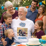 Happy Birthday Grandpa photo T-Shirt<br><div class="desc">A t-shirt that wishes grandpa a happy birthday,  this amazing design features "Happy birthday to you" "grandpa" in colorful blue and peach font.  Easily upload your photo into the design.  Order yours today!

Graphic Text:  https://www.etsy.com/shop/PointSVG
Photography © Storytree Studios,  Stanford,  CA</div>