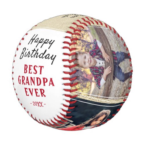 Happy Birthday Grandpa Rustic 3 Photo Collage Baseball - Happy Birthday Grandpa Rustic 3 Photo Collage Baseball. Make a special baseball ball for the best grandpa ever. Add your favorite 3 photos into the template and customize the text with your names. Sweet keepsake birthday gift for grandfather.