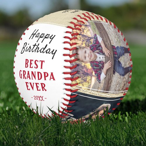 Happy Birthday Grandpa Rustic 3 Photo Collage Baseball