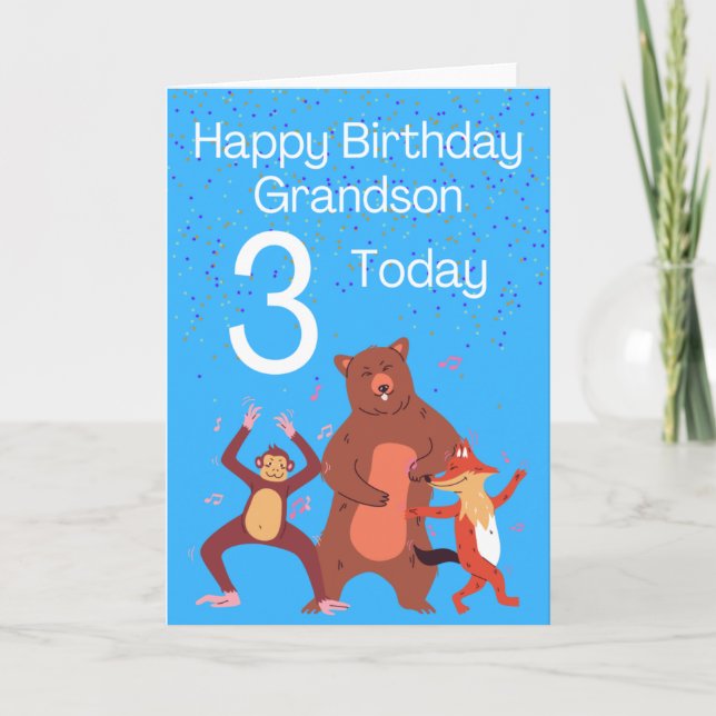 Happy Birthday Grandson - 3 Today Card (Front)