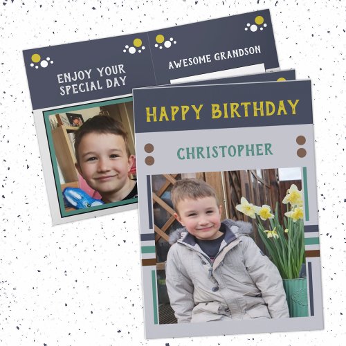 Happy Birthday Grandson best day photo name grey