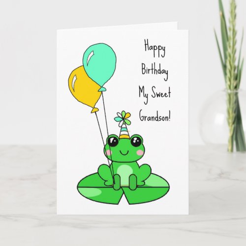 Happy Birthday Grandson  Cute Frog  Card