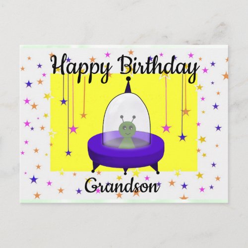 Happy Birthday Grandson Cute Space Alien Postcard