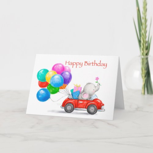 Happy birthday grandson elephant driving red car card