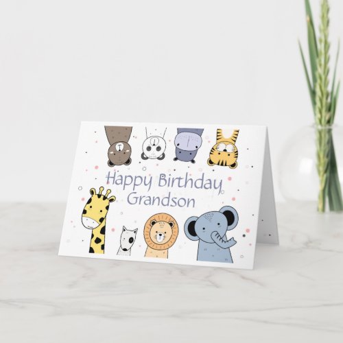 Happy Birthday Grandson Fun Cute Animals  Card