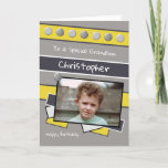 Happy Birthday Grandson grey and yellow photo Card<br><div class="desc">Personalize this Birthday Card for your Grandson
Designed in grey,  yellow and black
Add his name 
Happy Birthday
To a special Grandson
Have a great day</div>