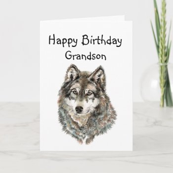 Happy Birthday Grandson  Humor Wolf  Wolves Card by countrymousestudio at Zazzle