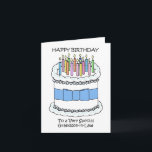 Happy Birthday Grandson-in Law Card<br><div class="desc">A white birthday cake with a blue bow tied around it and multi colored lit candles on top. The words 'Happy Birthday to a Very special Grandson-in-Law' accompany the image.</div>