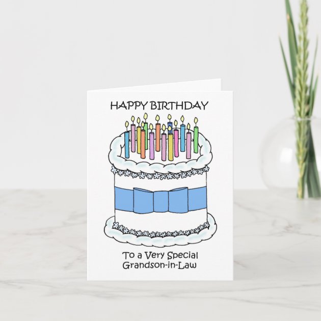 Slice of Vanilla Cake with Chocolate Frosting and Blue Candles Hand Crafted  Birthday Card for Grandson | PaperCards.com