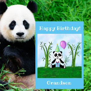 Happy Birthday Grandson Panda Party Card