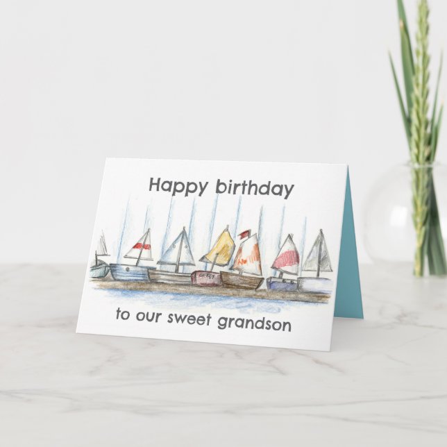 Happy Birthday Grandson Sailboats Toys Custom Card (Front)
